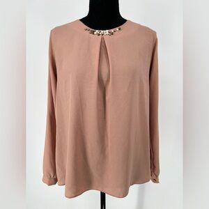 SGBG KOREAN BRAND DUSTY ROSE BLOUSE‎ W/PEARL EMBELLISHED NECK & BOWS DOWN SLEEVE